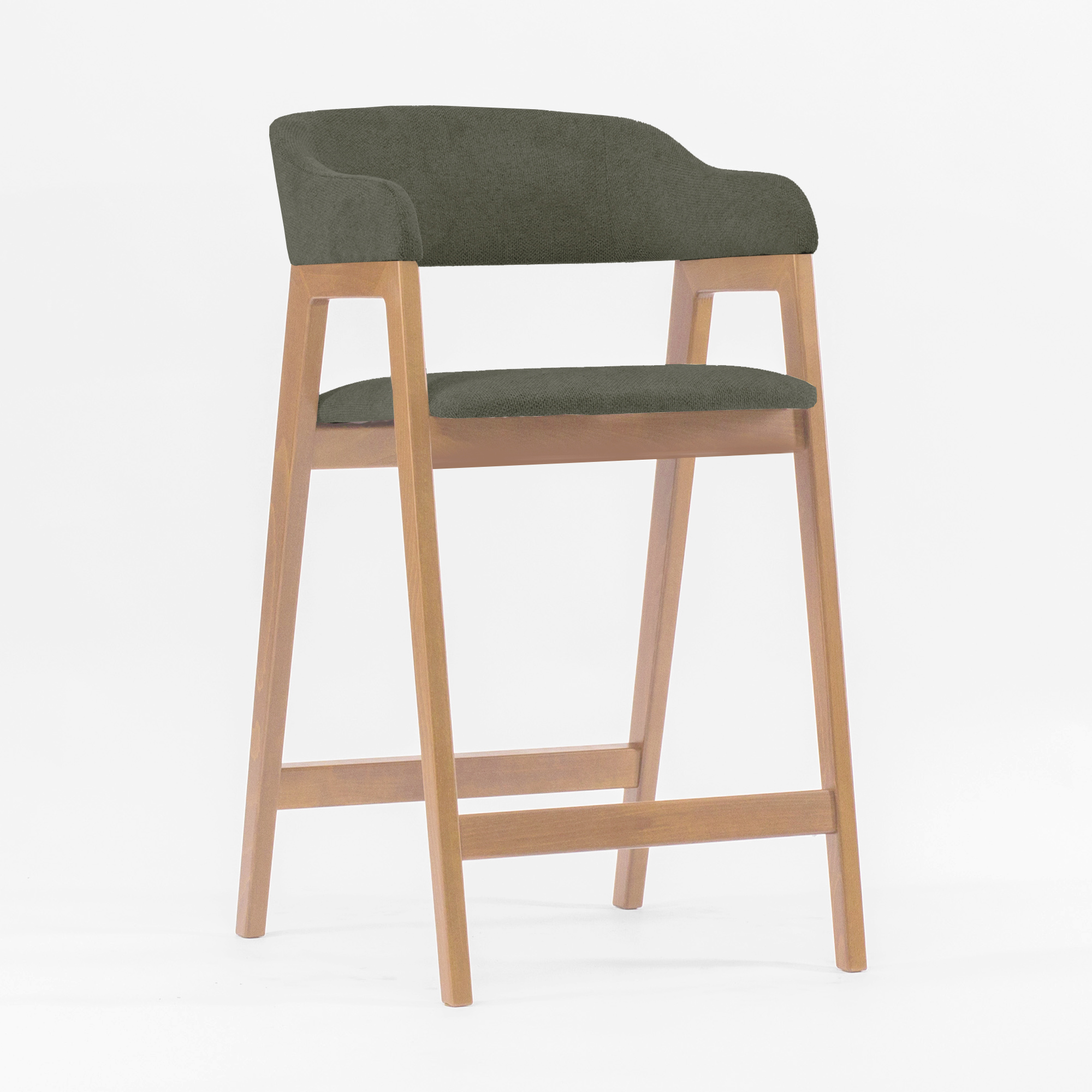 Стул Челси барный зеленая ткань массив бука (натуральный) высота подлокотников 96 см