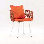Стул Ибица плетеный оранжевый ножки металл белые подушка оранжевая - 1