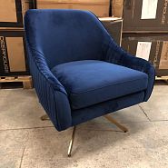 Кресло Бонн вращающееся синий бархат + металл под золото - 3