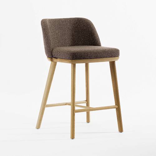 картинка Стул Трентино полубарный без подлокотников с низкой спинкой коричневая ткань ясень тон натуральный (лак/матовый) от производителя дизайнерской мебели Deephouse