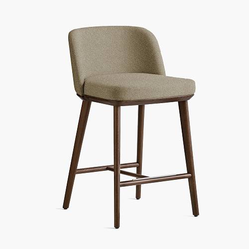 картинка Стул Трентино полубарный без подлокотников с низкой спинкой бежево-коричневая ткань ясень тон орех (лак/матовый) от производителя дизайнерской мебели Deephouse