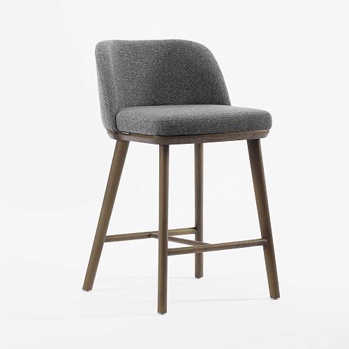 картинка Стул Трентино полубарный без подлокотников с низкой спинкой серая ткань ясень тон терра (лак/матовый) от производителя дизайнерской мебели Deephouse