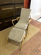 Кресло Хорсес с подставкой для ног светло-серая ткань, дуб, тон бесцветный - 19