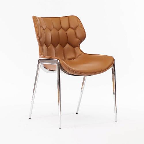 картинка Стул Найроби светло-коричневая экокожа ножки хромированные от производителя дизайнерской мебели Deephouse