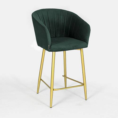 картинка Стул полубарный Гарда вращающийся темно-зеленый бархат ножки золотые от производителя дизайнерской мебели Deephouse