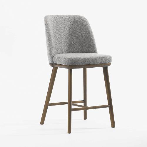 картинка Стул Трентино полубарный без подлокотников без выреза светло-серая ткань ясень тон терра (лак/матовый) от производителя дизайнерской мебели Deephouse