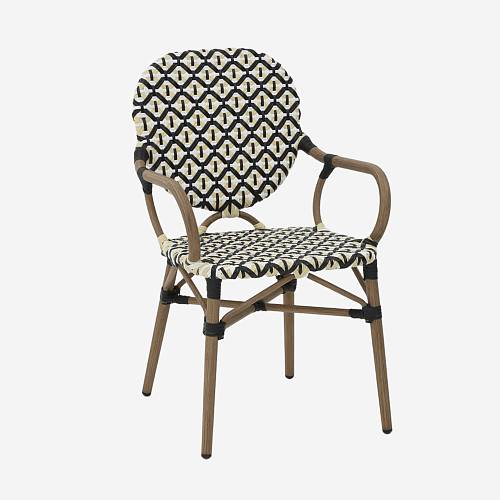 картинка Стул Маре с подлокотниками плетеный черно-белый ножки металл коричневые от производителя дизайнерской мебели Deephouse