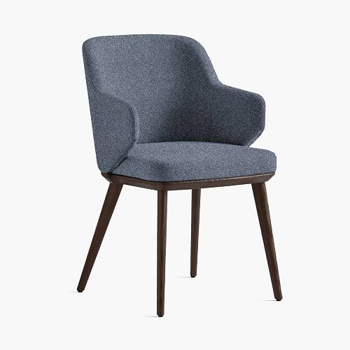 картинка Стул Трентино с подлокотниками без выреза темно-синяя ткань ясень тон темный орех (лак/матовый) от производителя дизайнерской мебели Deephouse