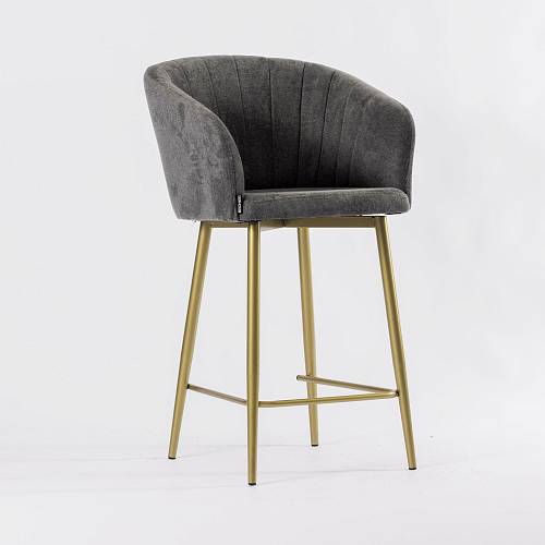 картинка Стул барный Гарда темно-серая ткань ножки золото от производителя дизайнерской мебели Deephouse