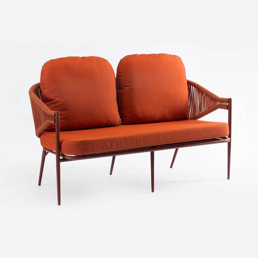 картинка Диван Риччоне плетеный терракотовый ткань 3 подушки терракотовые ножки терракотовый металл от производителя дизайнерской мебели Deephouse