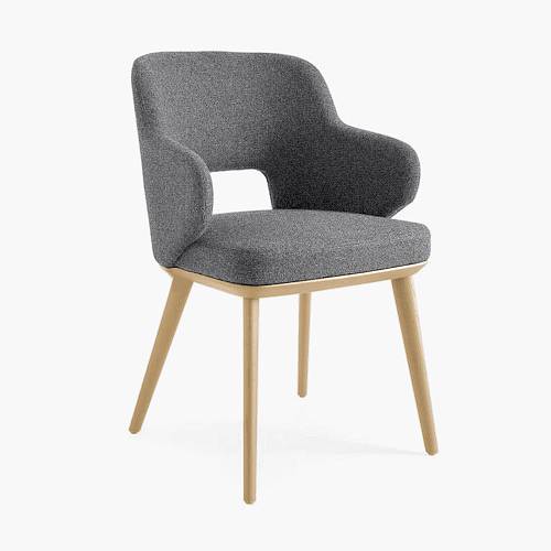 картинка Стул Трентино с подлокотниками с вырезом светло-серая ткань ясень тон натуральный (лак/матовый) от производителя дизайнерской мебели Deephouse