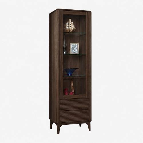 картинка Витрина Канберра 60х45х195 см, петли справа, массив дуба тон темный орех (бейц/лак) от производителя дизайнерской мебели Deephouse