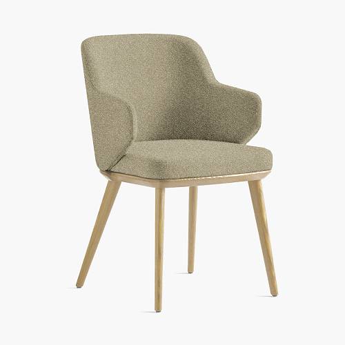 картинка Стул Трентино с подлокотниками без выреза светло-бежевая ткань ясень тон натуральный (лак/матовый) от производителя дизайнерской мебели Deephouse