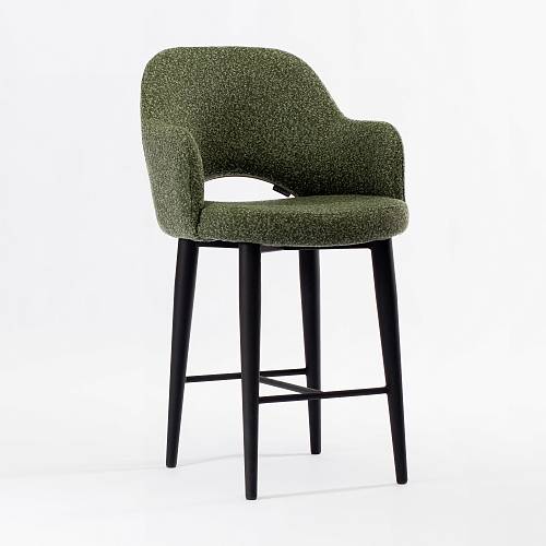 картинка Стул барный Мартин темно-зеленая ткань букле ножки черные от производителя дизайнерской мебели Deephouse