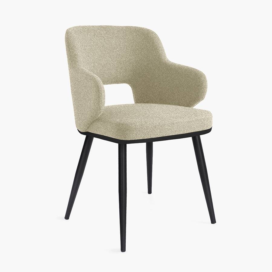 картинка Стул Трентино с подлокотниками с вырезом светло-бежевая ткань ножки металл тон черный от производителя дизайнерской мебели Deephouse