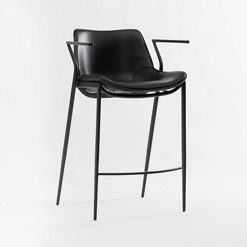 картинка Стул Эссен барный черная экокожа ножки черные от производителя дизайнерской мебели Deephouse