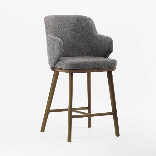 картинка Стул Трентино полубарный с подлокотниками без выреза серая ткань ясень тон терра (лак/матовый) от производителя дизайнерской мебели Deephouse