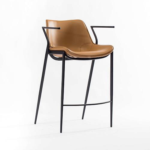 картинка Стул Эссен полубарный светло-коричневая экокожа ножки черные от производителя дизайнерской мебели Deephouse