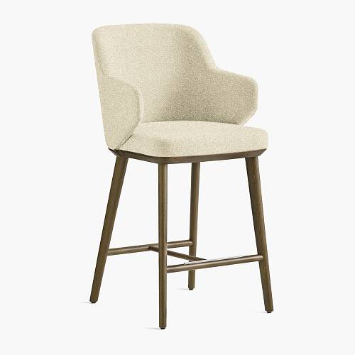 картинка Стул Трентино полубарный с подлокотниками без выреза светло-бежевая ткань ясень тон терра (лак/матовый) от производителя дизайнерской мебели Deephouse