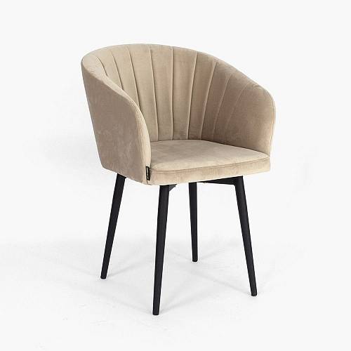 картинка Стул Гарда вращающийся бежевый бархат ножки черные от производителя дизайнерской мебели Deephouse