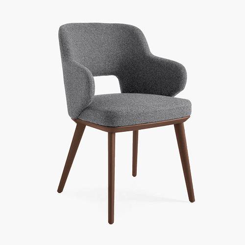 картинка Стул Трентино с подлокотниками с вырезом светло-серая ткань ясень тон орех (лак/матовый) от производителя дизайнерской мебели Deephouse