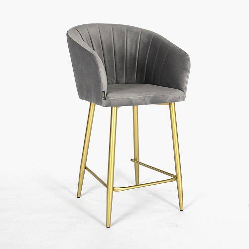 картинка Стул полубарный Гарда вращающийся серый бархат ножки золотые от производителя дизайнерской мебели Deephouse