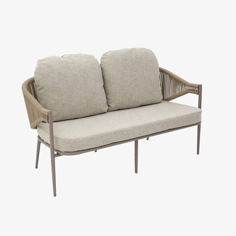 картинка Диван Риччоне плетеный бежевый ткань букле 3 подушки бежевые ножки бежевый металл от производителя дизайнерской мебели Deephouse