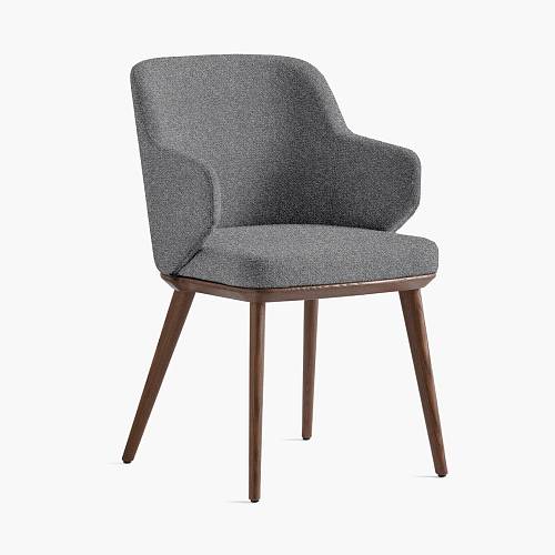 картинка Стул Трентино с подлокотниками без выреза светло-серая ткань ясень тон орех (лак/матовый) от производителя дизайнерской мебели Deephouse