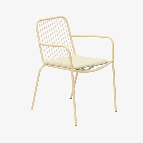 картинка Стул Кальви с подлокотниками металлический тон желтый подушка желтая от производителя дизайнерской мебели Deephouse