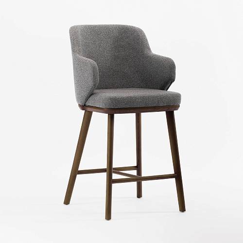 картинка Стул Трентино полубарный с подлокотниками без выреза серая ткань ясень тон орех (лак/матовый) от производителя дизайнерской мебели Deephouse