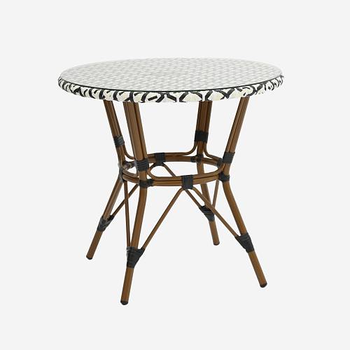 картинка Стол Маре 80*80*74 см черно-белый столешница стекло ножки коричневый ротанг от производителя дизайнерской мебели Deephouse