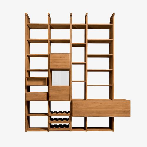 картинка Стеллаж Лунд 218,6х41х250 см массив дуба тон коньяк (масло) от производителя дизайнерской мебели Deephouse