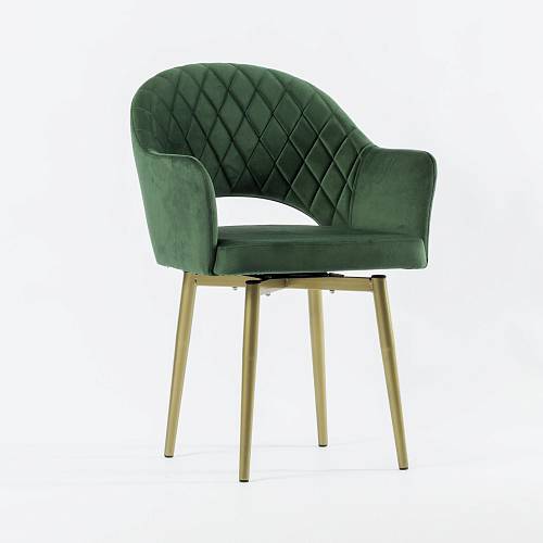 картинка Стул Белладжио вращающийся темно-зеленый бархат ножки золото от производителя дизайнерской мебели Deephouse