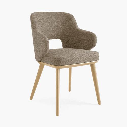 картинка Стул Трентино с подлокотниками с вырезом бежево-коричневая ткань ясень тон натуральный (лак/матовый) от производителя дизайнерской мебели Deephouse