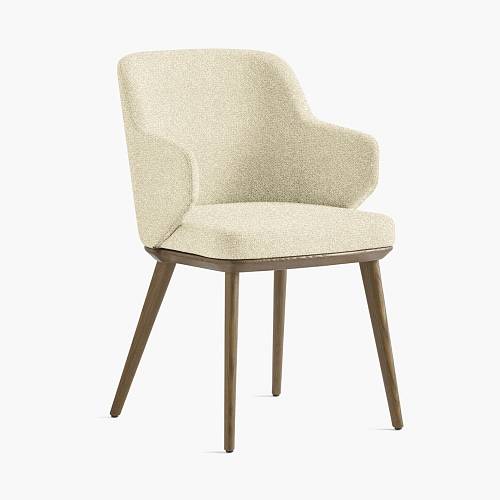 картинка Стул Трентино с подлокотниками без выреза светло-бежевая ткань ясень тон терра (лак/матовый) от производителя дизайнерской мебели Deephouse