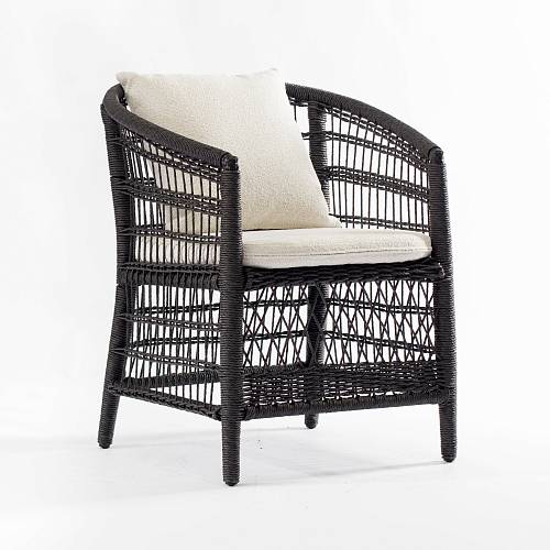 картинка Стул Сорренто плетеный графит 2 подушки букле бежевые от производителя дизайнерской мебели Deephouse