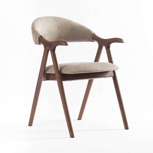 картинка Стул Бурбон бежево-коричневая ткань массив ясеня (орех лак) от производителя дизайнерской мебели Deephouse