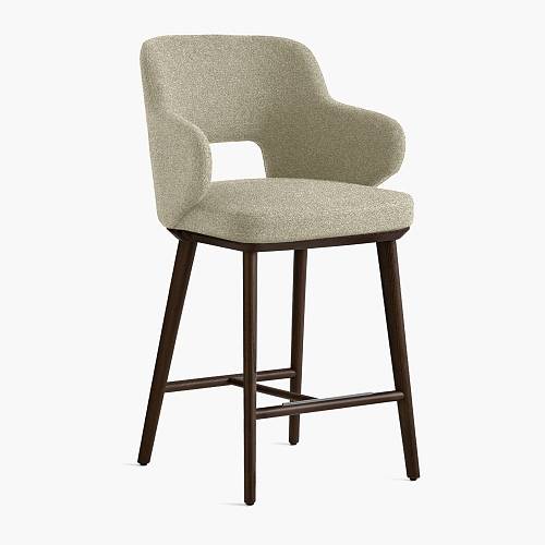 картинка Стул Трентино полубарный с подлокотниками с вырезом светло-бежевая ткань ясень тон темный орех (лак/матовый) от производителя дизайнерской мебели Deephouse