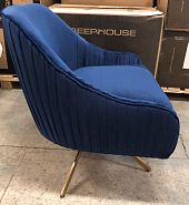 Кресло Бонн вращающееся синий бархат + металл под золото - 4