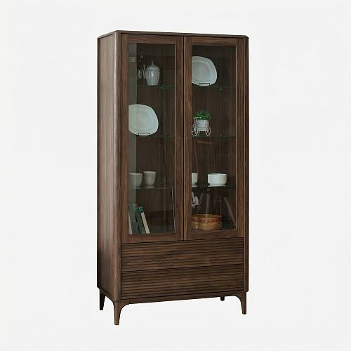 картинка Витрина Канберра 100х45х195 см, массив дуба тон темный орех (бейц/лак) от производителя дизайнерской мебели Deephouse