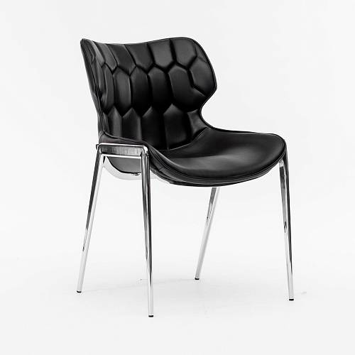 картинка Стул Найроби черная экокожа ножки хромированные от производителя дизайнерской мебели Deephouse
