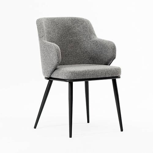 картинка Стул Трентино с подлокотниками без выреза светло-серая ткань ножки металл тон черный от производителя дизайнерской мебели Deephouse