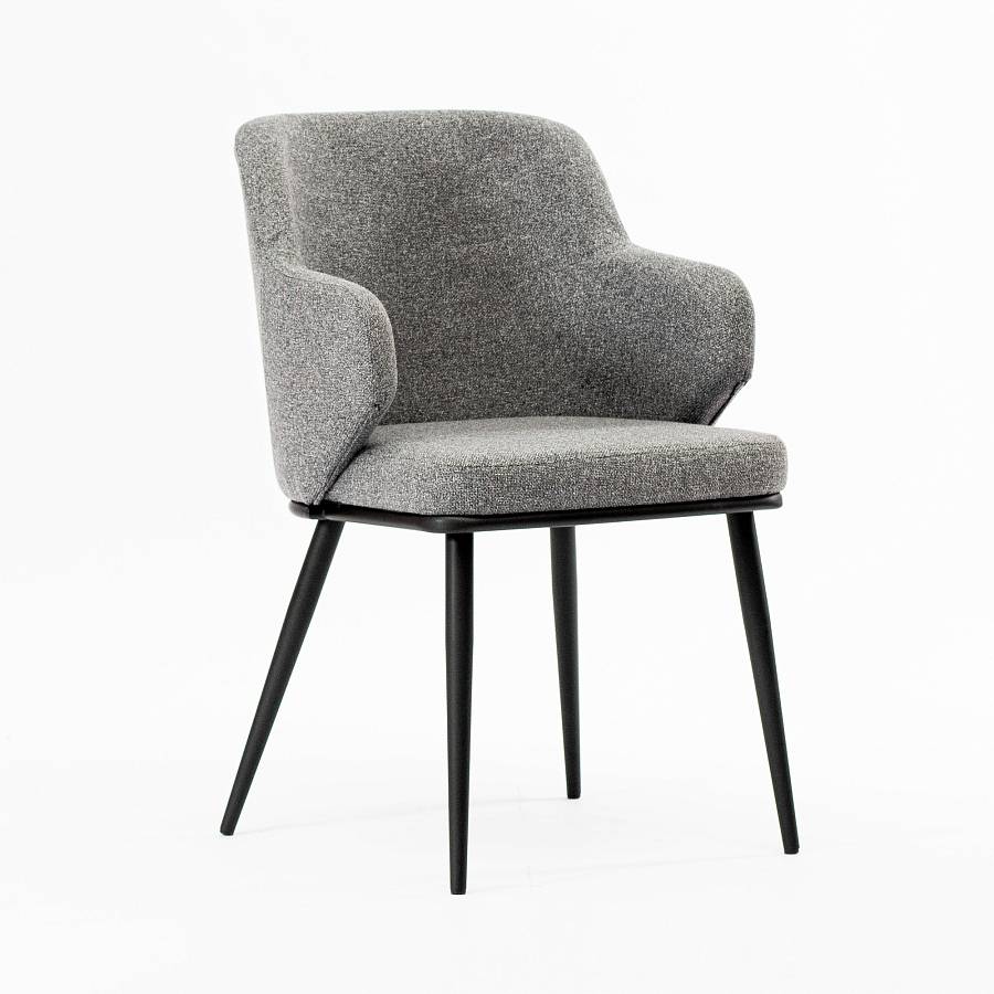 картинка Стул Трентино с подлокотниками без выреза светло-серая ткань ножки металл тон черный от производителя дизайнерской мебели Deephouse