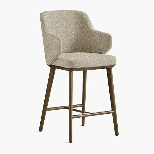 картинка Стул Трентино полубарный с подлокотниками без выреза бежево-коричневая ткань ясень тон терра(лак/матовый) от производителя дизайнерской мебели Deephouse