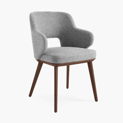 картинка Стул Трентино с подлокотниками с вырезом светло-серая ткань ясень тон орех (лак/матовый) от производителя дизайнерской мебели Deephouse