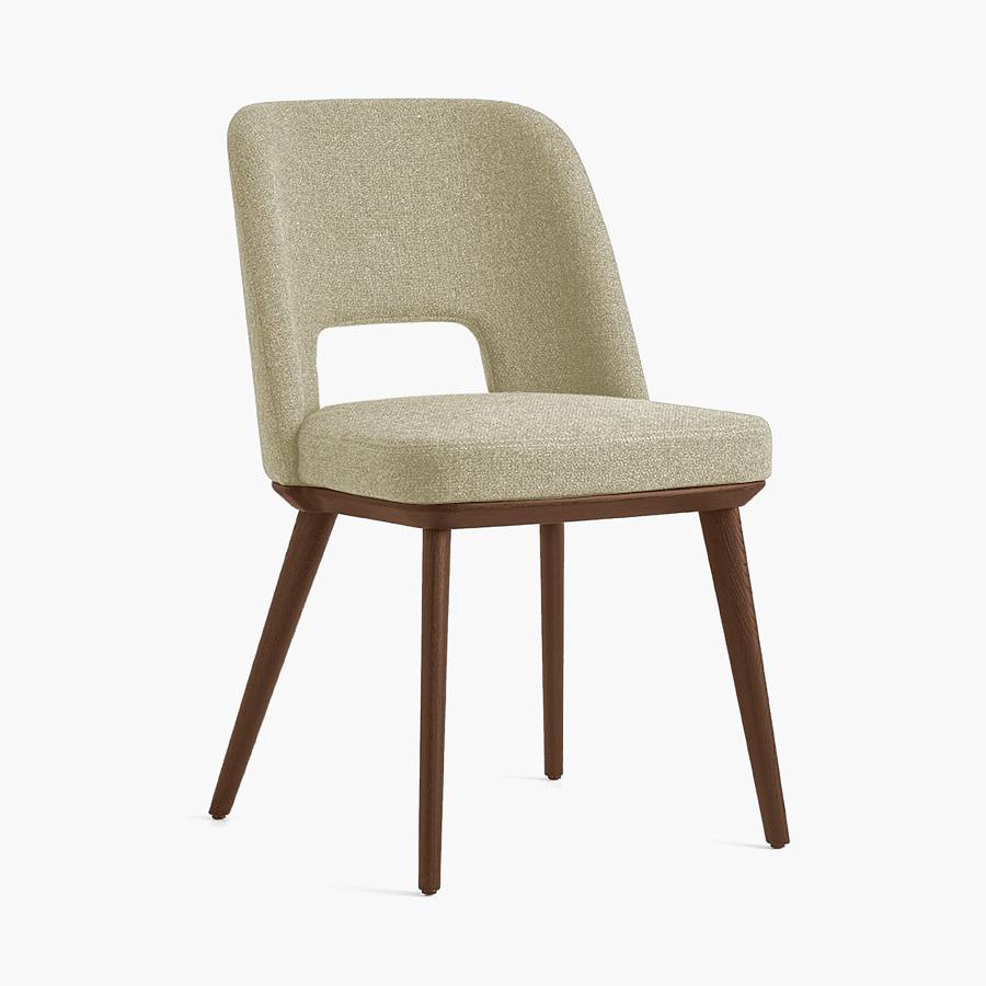 картинка Стул Трентино без подлокотников с вырезом светло-бежевая ткань ясень тон орех (лак/матовый) от производителя дизайнерской мебели Deephouse