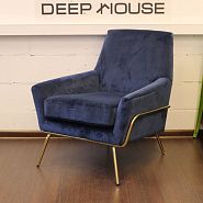 Кресло Амстердам темно-синий бархат + ножки золотой металл - 3