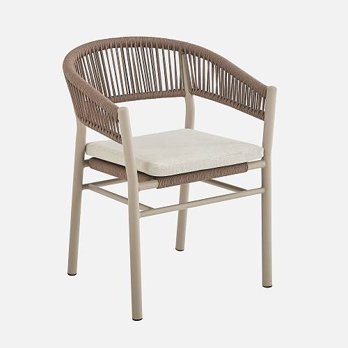 картинка Стул Форментера плетеный светло-коричневый подушка бежевая ножки металл бежевые  от производителя дизайнерской мебели Deephouse