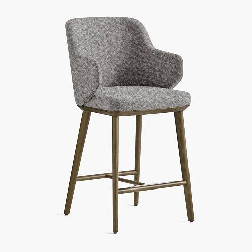 картинка Стул Трентино полубарный с подлокотниками без выреза светло-серая ткань ясень тон терра (лак/матовый) от производителя дизайнерской мебели Deephouse