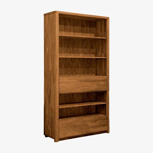 картинка Стеллаж Хорсенс с выдвижным ящиком 108,4х40,2х201,5 см массив дуба тон коньяк (масло) от производителя дизайнерской мебели Deephouse